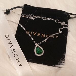 Givenchy Emerald Green and Silver Teardrop Necklace